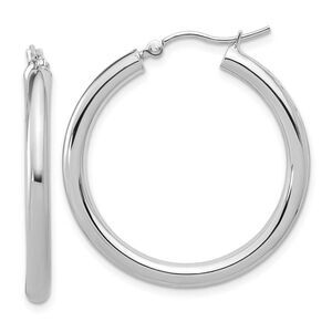 3mm Round Hoop Earrings in 10k White Gold, 30mm (1 3/16 Inch)